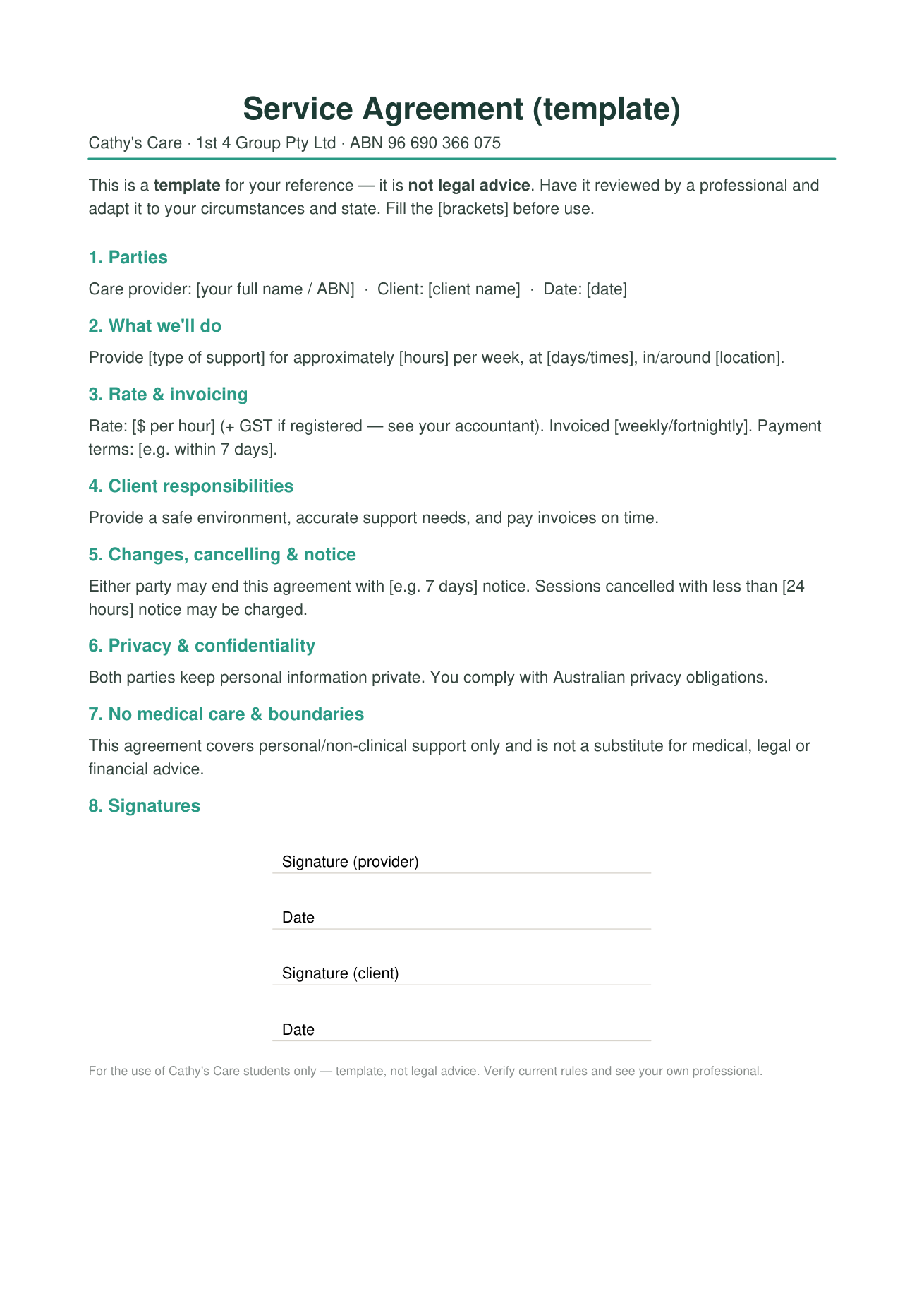 Service agreement template