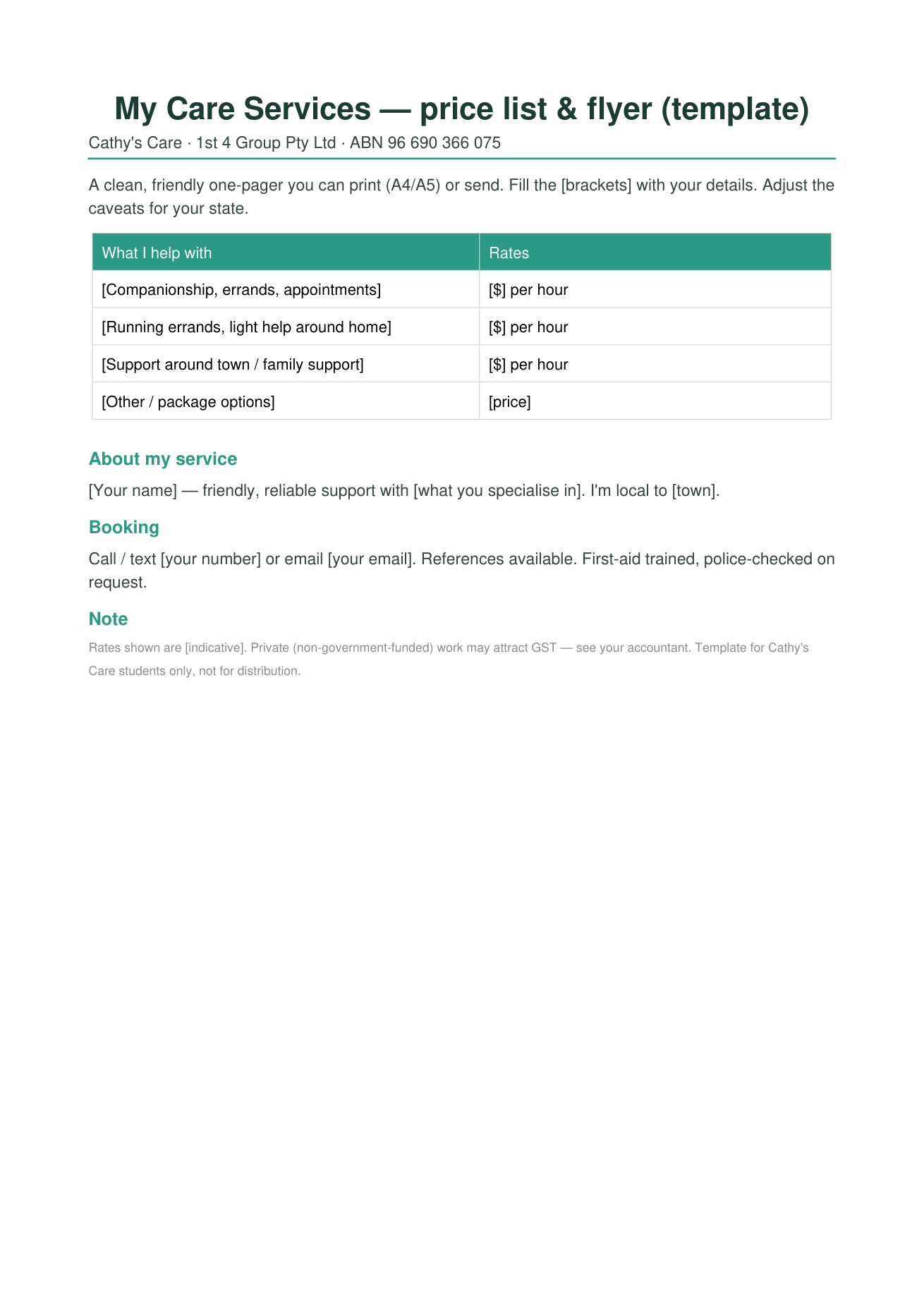 Price list flyer template